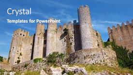  Presentation with medieval - Presentation with medieval castle in the portuguese village of obidos background and a teal colored foreground