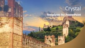  Presentation with medieval - PPT layouts featuring medieval-castle-of-soave background and a ocean colored foreground