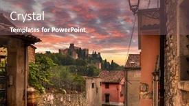  Presentation with medieval - Beautiful presentation design featuring medieval-castle-of-soave backdrop and a coral colored foreground