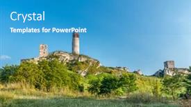  Presentation with medieval - Slides consisting of medieval castle ruins in olsztyn near czestochowa poland background and a teal colored foreground