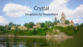  Presentation with castle draw - Cool new slide deck with medieval castle zvikov in the czech republic with round tower draw-bridge and blue sky seen from the river vltava backdrop and a light blue colored foreground