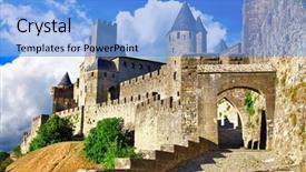  Presentation with medieval - Cool new presentation design with medieval castles of france - carcassonne most biggest forteress backdrop and a light blue colored foreground