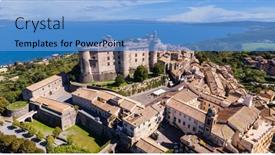  Presentation with medieval - Theme having medieval-castles-of-italy-castello background and a teal colored foreground