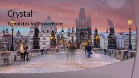  Presentation with czech republic - Theme having historic charles bridge in winter background and a coral colored foreground