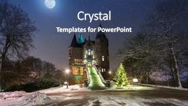  Presentation with moon in the starry night - PPT theme featuring teleborg castle at snowy night background and a ocean colored foreground