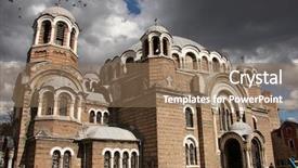  Presentation with medieval church - Colorful PPT layouts enhanced with medieval church in stormy wather backdrop and a violet colored foreground