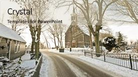  Presentation with medieval church - Slide set consisting of medieval church in the snowy background and a soft green colored foreground