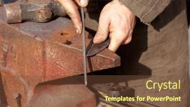  Presentation with craftsman - Colorful presentation theme enhanced with medieval craftsman blacksmith filing a piece of iron backdrop and a tawny brown colored foreground