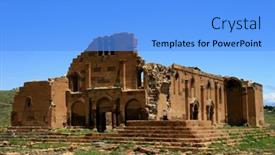  Presentation with stone cross - Presentation theme having medieval-cross-stone-armenia background and a light blue colored foreground