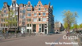  Presentation with canal - Slide set having medieval-facades-along-the-canal background and a gray colored foreground