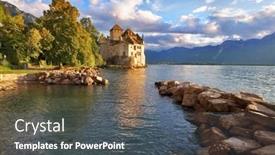  Presentation with medieval - Audience pleasing slide set consisting of medieval-fortress-hillon-on-lake backdrop and a dark gray colored foreground