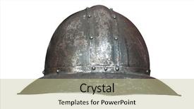  Presentation with medieval - Colorful slide deck enhanced with medieval helmet isolated on white backdrop and a mint green colored foreground