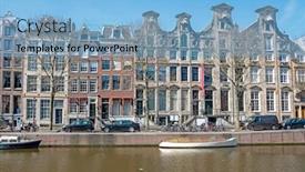  Presentation with medieval - Beautiful presentation theme featuring medieval-houses-along-the-canal backdrop and a light blue colored foreground