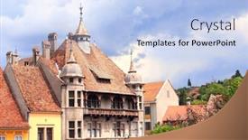  Presentation with sighisoara - Theme with medieval houses in fortress sighisoara city place of birth of vlad tepes dracula transylvania romania europe background and a light blue colored foreground