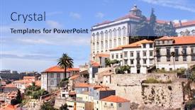  Presentation with heritage - Colorful PPT layouts enhanced with medieval-houses-in-old-part backdrop and a light blue colored foreground