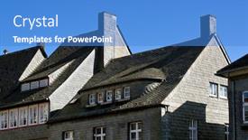  Presentation with medieval - Slide set with medieval-houses-in-the-historical background and a teal colored foreground