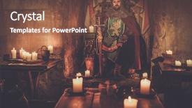  Presentation with king throne - Beautiful PPT layouts featuring medieval king on the throne backdrop and a tawny brown colored foreground