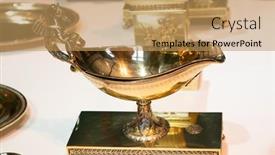  Presentation with gold silver - Audience pleasing slide deck consisting of medieval-kitchenware-made-of-gold backdrop and a coral colored foreground