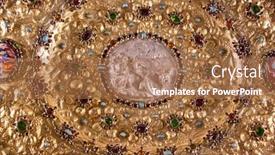  Presentation with gold silver - Amazing PPT theme having medieval-kitchenware-made-of-gold backdrop and a coral colored foreground