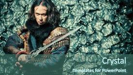  Presentation with armor - PPT theme with medieval knight - ancient male warrior in armor background and a ocean colored foreground