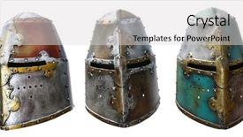  Presentation with knight - Presentation theme featuring medieval knight - iron helmet background and a light gray colored foreground