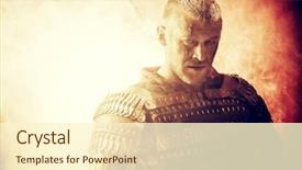  Presentation with armor - Slide deck featuring medieval knight - portrait of a courageous ancient background and a cream colored foreground