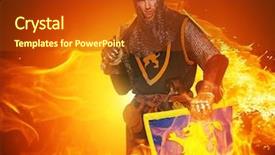  Presentation with knight - Audience pleasing PPT layouts consisting of medieval knight on fire background backdrop and a crimson colored foreground