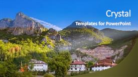  Presentation with medieval page - Amazing presentation design having medieval monastery dobrun in bosnia backdrop and a teal colored foreground