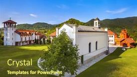  Presentation with bosnia - Amazing PPT layouts having medieval-monastery-dobrun-in-bosnia backdrop and a tawny brown colored foreground
