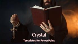  Presentation with medieval church - Slides with medieval monk praying with book background and a wine colored foreground