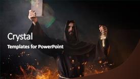  Presentation with medieval - Theme featuring medieval monk stands in fire background and a wine colored foreground