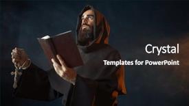  Presentation with spirits - Presentation theme consisting of monks - medieval monk with spellbook calling background and a wine colored foreground