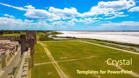  Presentation with green development - Presentation theme with medieval-port-city-of-aigues background and a tawny brown colored foreground