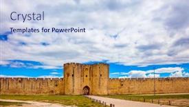  Presentation with green city - Beautiful PPT layouts featuring medieval-port-city-of-aigues backdrop and a sky blue colored foreground