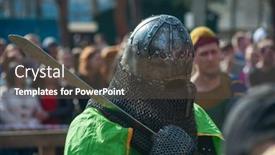  Presentation with armor - Slide set featuring medieval-restorers-fight-with-swords background and a dark gray colored foreground