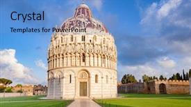  Presentation with unesco - Presentation design featuring medieval romanesque pisa baptistery background and a teal colored foreground