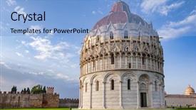  Presentation with world heritage - Colorful presentation design enhanced with medieval romanesque pisa baptistery backdrop and a light blue colored foreground