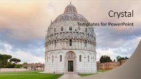  Presentation with medieval - Slides having medieval round romanesque pisa baptistery background and a lemonade colored foreground