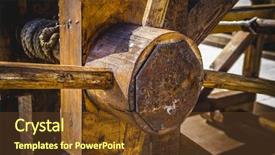  Presentation with weapons - Amazing PPT theme having onagers catapults and battering ram backdrop and a tawny brown colored foreground