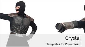  Presentation with music man in suit - Amazing PPT theme having medieval soldiers - young funny man in armour backdrop and a  colored foreground