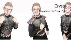  Presentation with music man in suit - Cool new theme with medieval soldiers - young funny man in armour backdrop and a  colored foreground