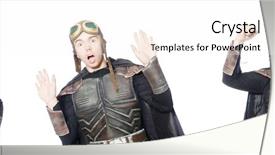  Presentation with man in suit guitar - Amazing slide deck having medieval soldiers - young funny man in armour backdrop and a  colored foreground