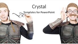  Presentation with funny - Colorful presentation enhanced with medieval soldiers - young funny man in armour backdrop and a  colored foreground