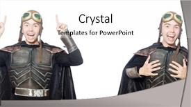  Presentation with music man in suit - Presentation design having medieval soldiers - young funny man in armour background and a  colored foreground
