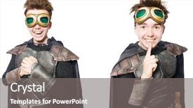  Presentation with funny - Theme enhanced with medieval soldiers - young funny man in armour background and a gray colored foreground