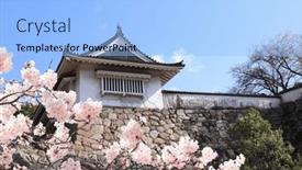  Presentation with castle wall - Presentation design enhanced with medieval-stone-fortress-wall-watch background and a light blue colored foreground