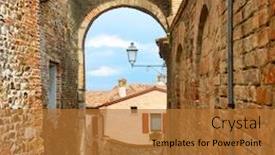  Presentation with medieval - Cool new PPT theme with medieval-street-in-santarcangelo-di backdrop and a gold colored foreground