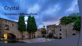  Presentation with medieval - Colorful slide deck enhanced with medieval street in the old backdrop and a teal colored foreground