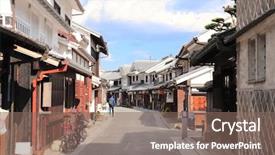  Presentation with history japanese - Colorful PPT theme enhanced with medieval street with traditional japanese backdrop and a violet colored foreground
