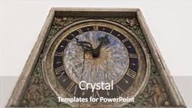  Presentation with ancient - Colorful theme enhanced with medieval times ages - ancient clock isolated on white backdrop and a violet colored foreground